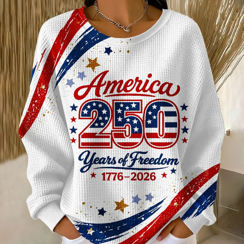 2026 Autumn Winter Women's New Patriotic USA Founding Print Women's Casual Round Neck Sweatshirt