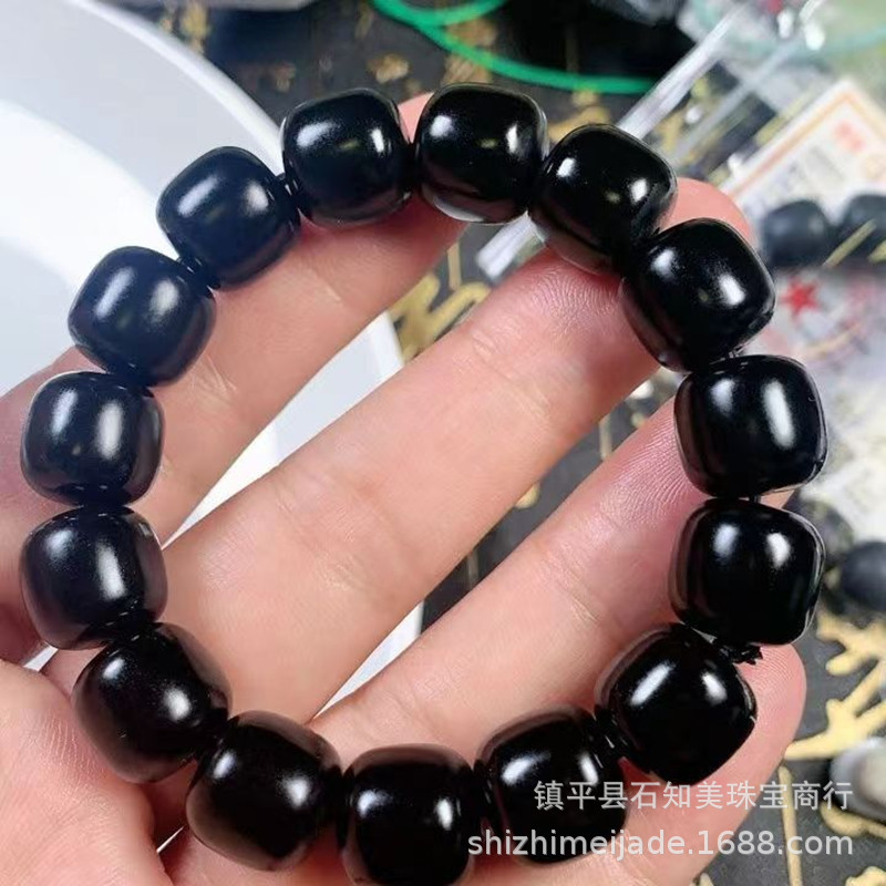 Xinjiang Tianyu Bracelet Black Jade Old Style Beads Couple Bracelet Pure Black Mutton Fat Jade Round Beads Live Broadcast