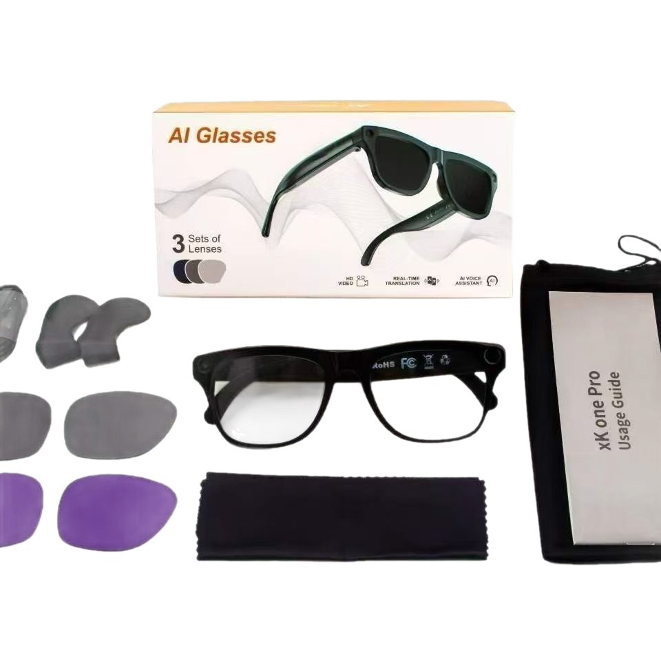 New xk one pro AI voice control Bluetooth photo translation black tech AI smart glasses 100W