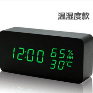 LED Wooden Clock Temperature and Humidity Clock Smart Voice Control Digital Wooden Clock PVC Wooden Clock Electronic Alarm Clock Thermometer