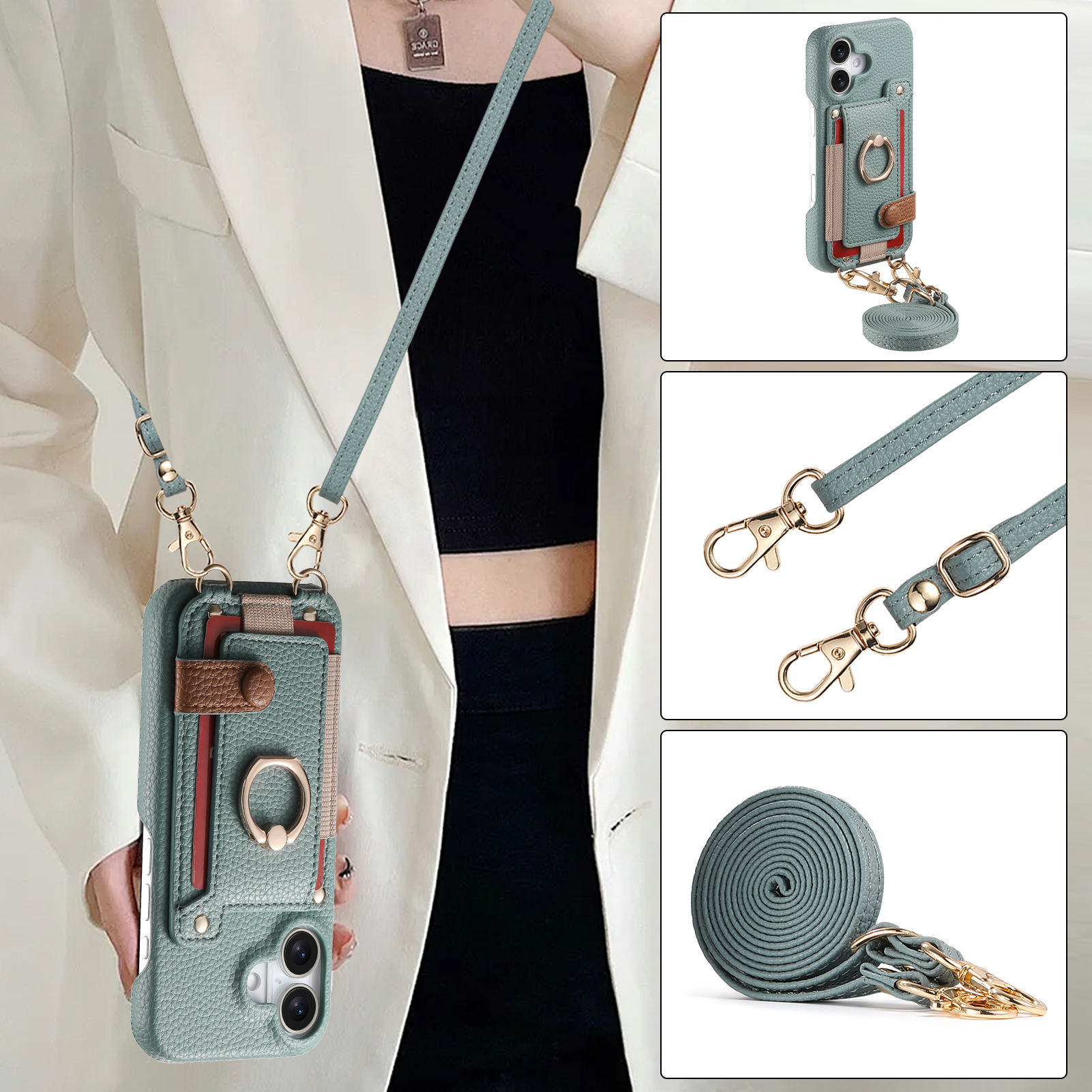 For Apple 18 crossbody phone case long lanyard card slot storage iPhone18 phone leather case 12 anti-drop case 11