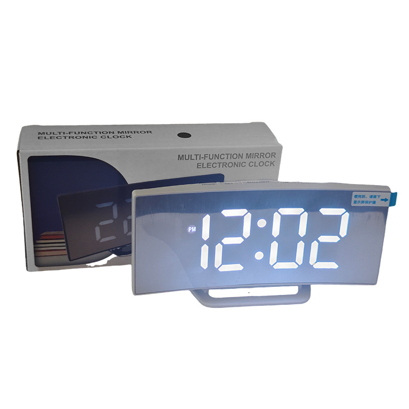 Curved electronic alarm clock large screen LED digital clock learning office desktop silent electronic alarm clock