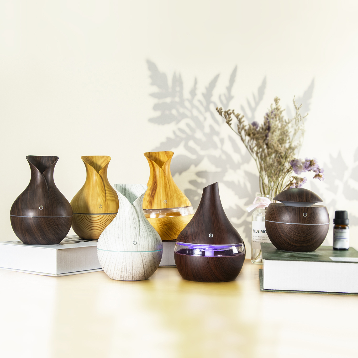 USB Humidifier with Night Light 5V Home Large Mist Air Humidifier Wood Grain Air Purifier Aromatherapy Diffuser