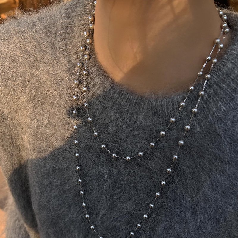 Starry sky pearl necklace women long sweater chain niche