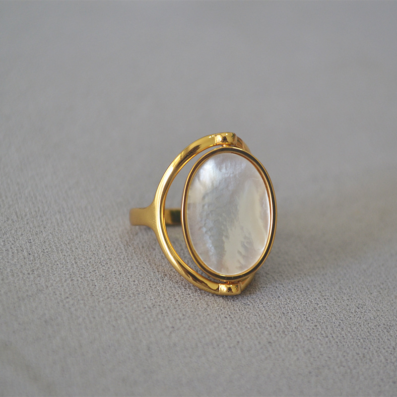 Double-sided rotatable shell mother-of-pearl abalone modern ring index finger ring
