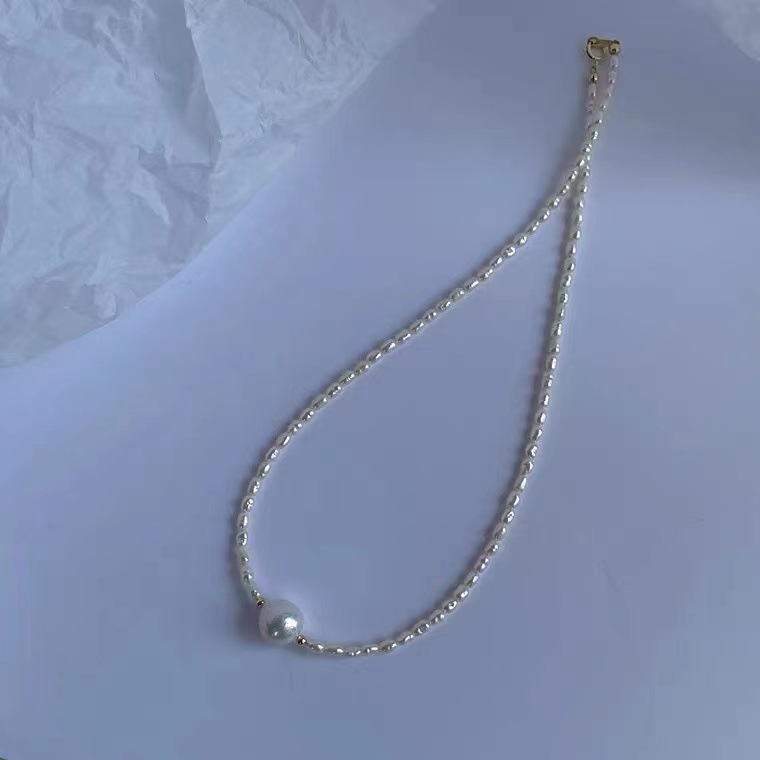 'Wrinkle' minimalist design natural freshwater pearl necklace colorful baroque millet niche锁骨链 for women
