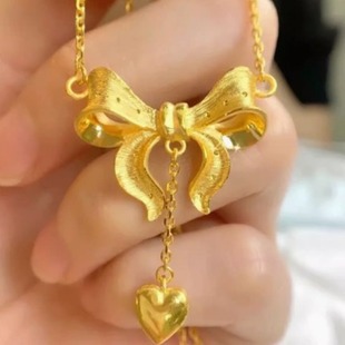 Gold shop runaway princess necklace for women love bow collarbone chain niche necklace item