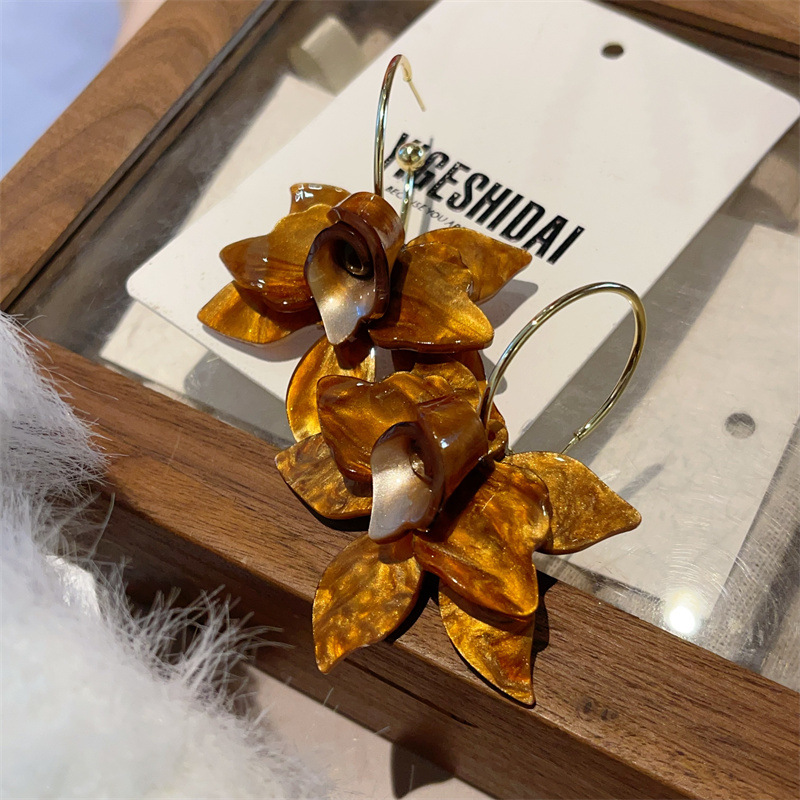 Gardenia White Coffee Flower Earrings Niche Exaggerated Petal Ear Accessories