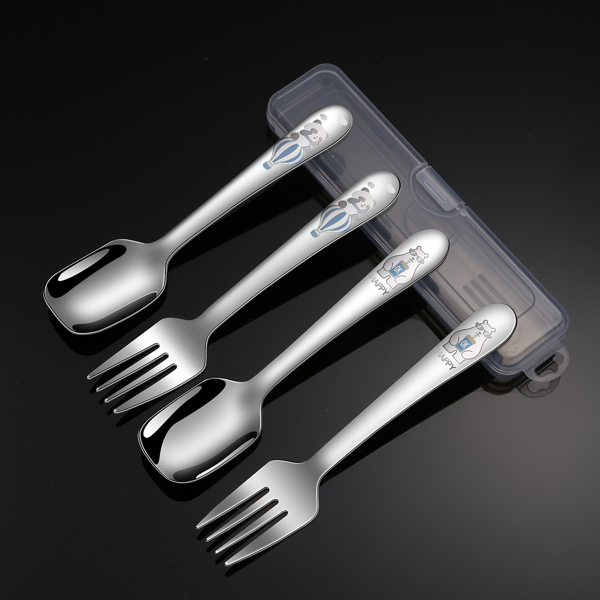 304 stainless steel children's spoon baby spoon fork ice cream spoon dessert spoon square head spoon children's cutlery set