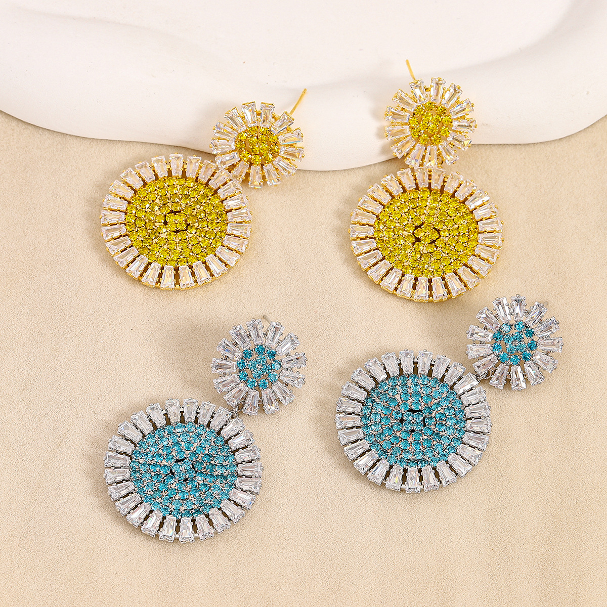 925 silver needle large sunflower ear accessories colorful flowers super shiny earrings exaggerated earring jewelry
