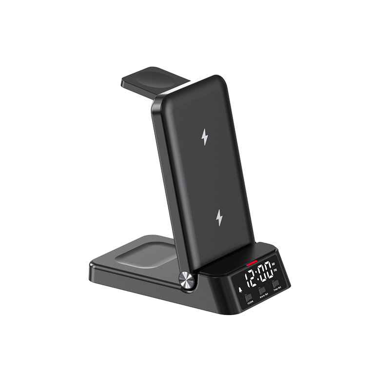 Desktop three-in-one clock folding stand wireless charger, suitable for Apple watch phone fast charge stand charger