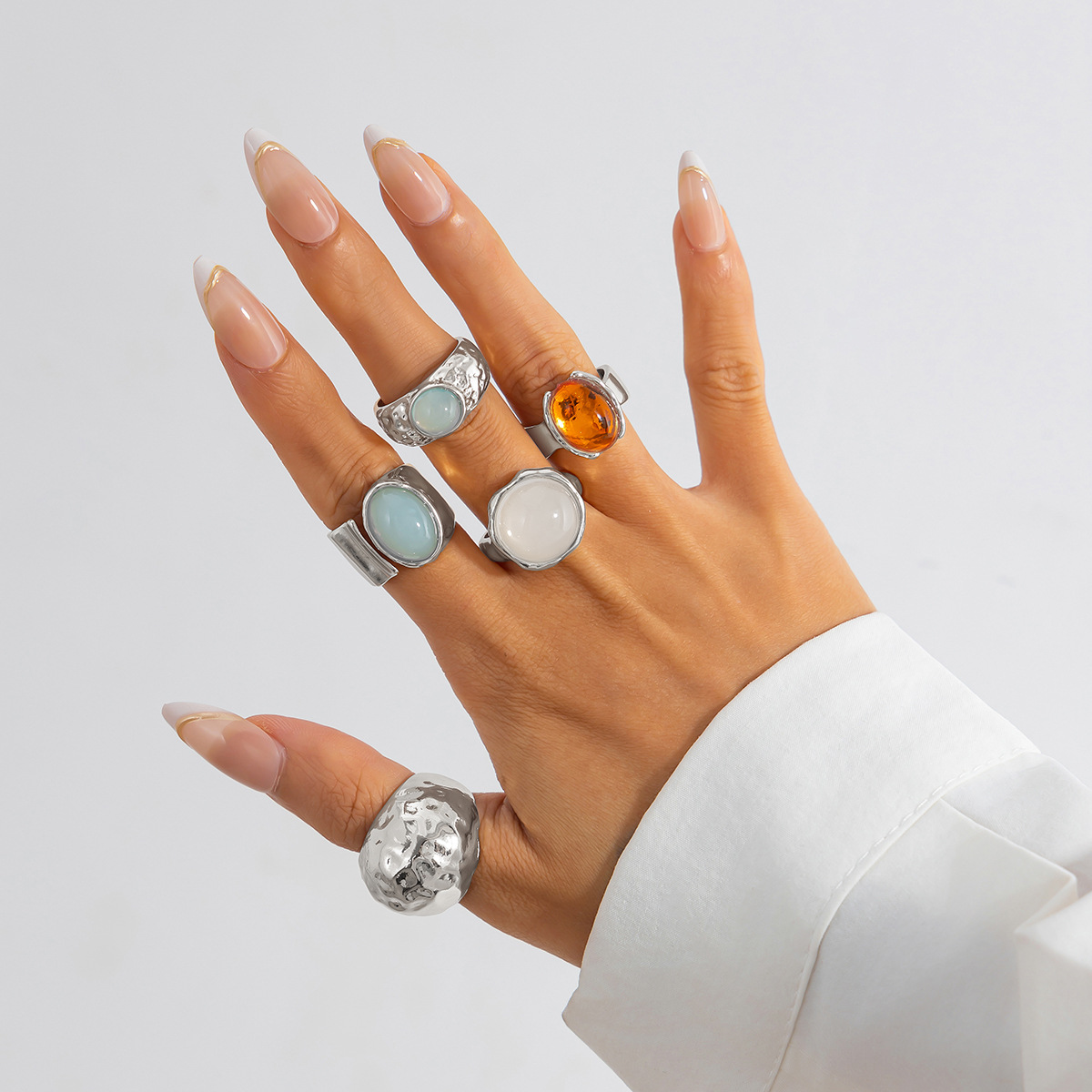 Jewelry sense inlaid acrylic ring irregular alloy ring new product