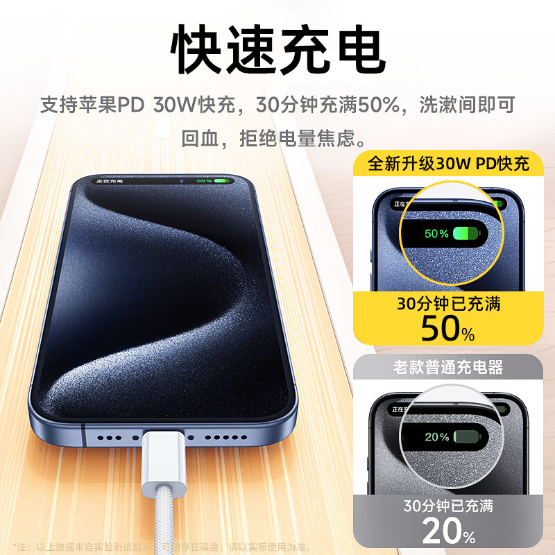 [Instant Retail] Compatible Apple 16 Charger 30W Fast Charging 15 Pro Braided Data Cable PD Set Flash Sale