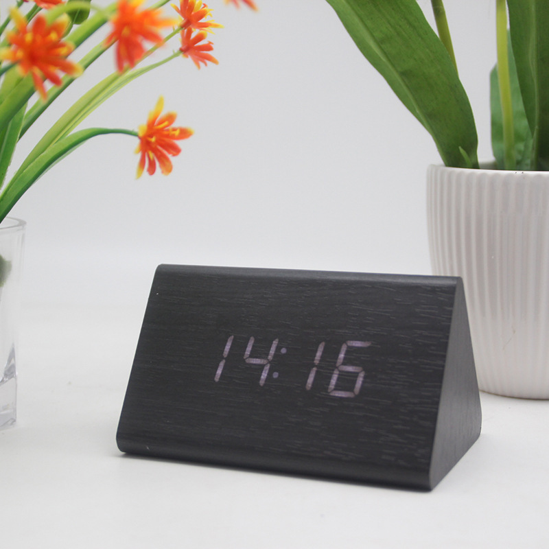 Night Light Silent Multifunctional Wooden Alarm Clock Smart LED Wooden Clock Gift Electronic Clock Quartz Clock