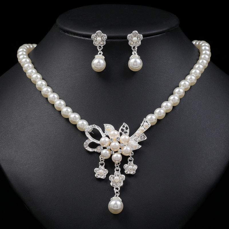 Exaggerated Multi-layer Women Pearl Necklace Earring Set Long Women Beaded Sweater Chain