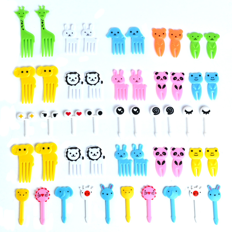 Home cartoon children's fruit fork children's animal cute plastic fruit pick set bento pick