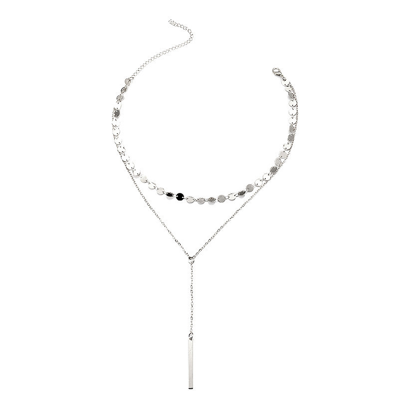 Simple Geometric Tassel Bead Collar Multi-Layer Long Necklace