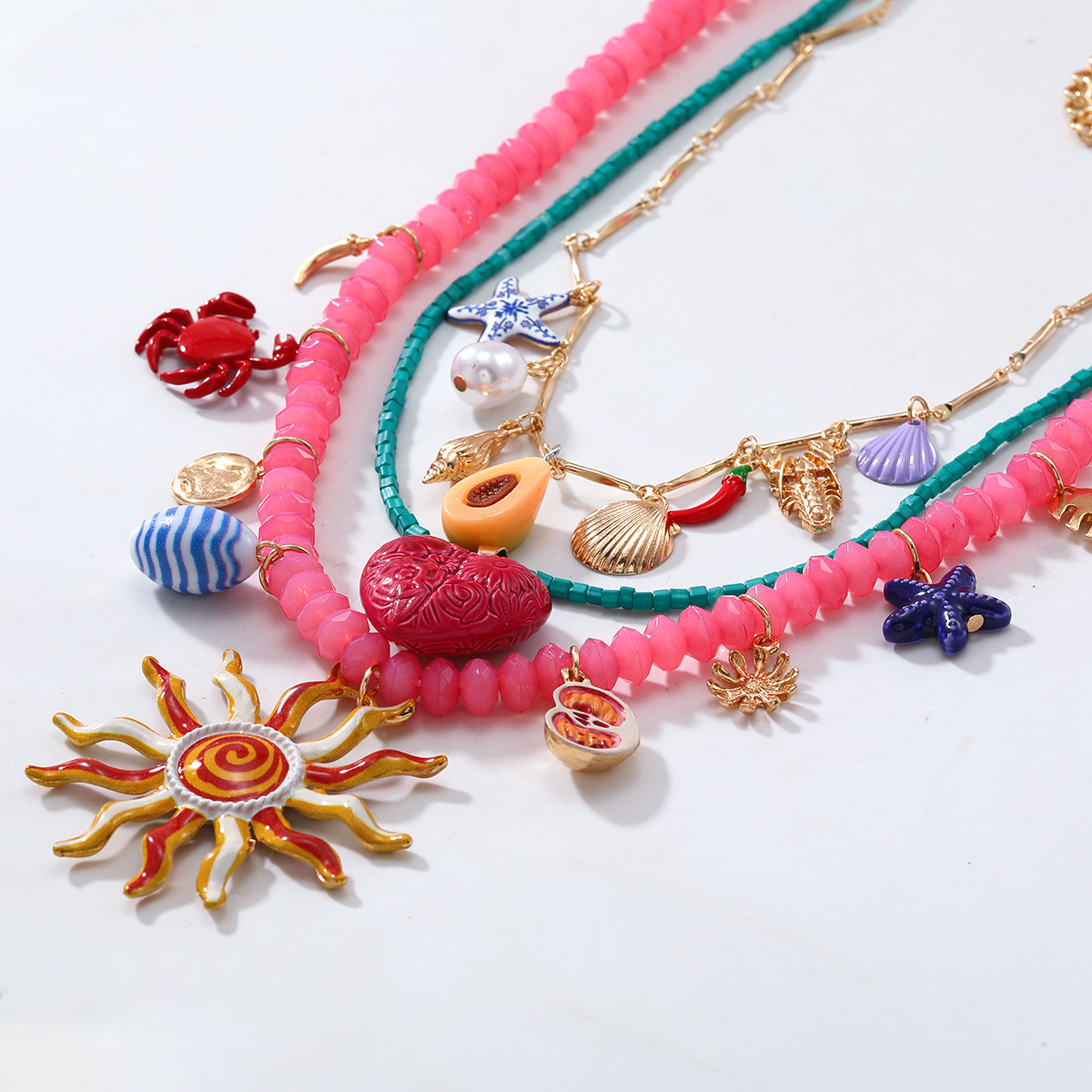 ZA multi-layer beach vacation necklace for women shell starfish conch bead heart crab