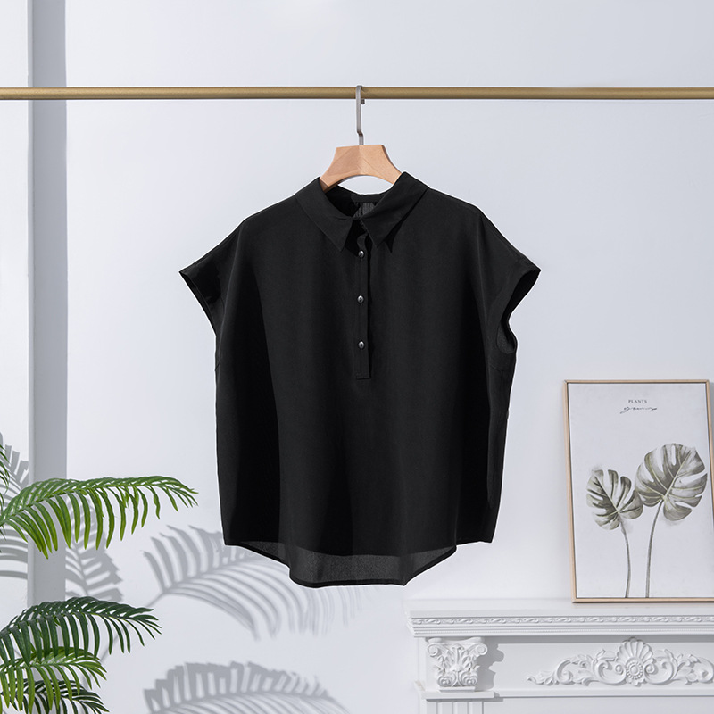 Summer Silk Short Sleeve Shirt for Women New Loose Casual Blouse Solid Color Commute Mulberry Silk Top Niche
