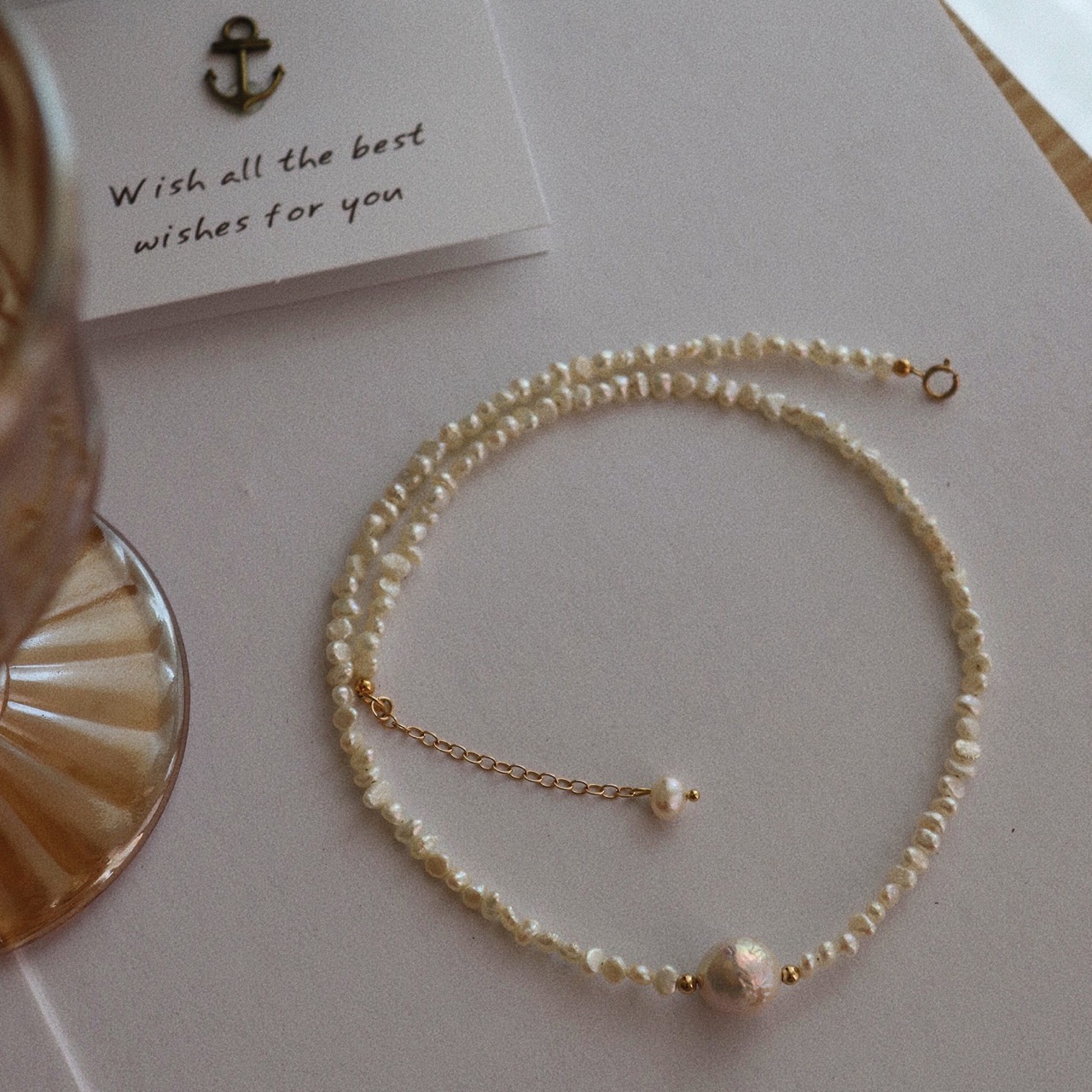 'Wrinkle' minimalist design natural freshwater pearl necklace colorful baroque millet niche锁骨链 for women