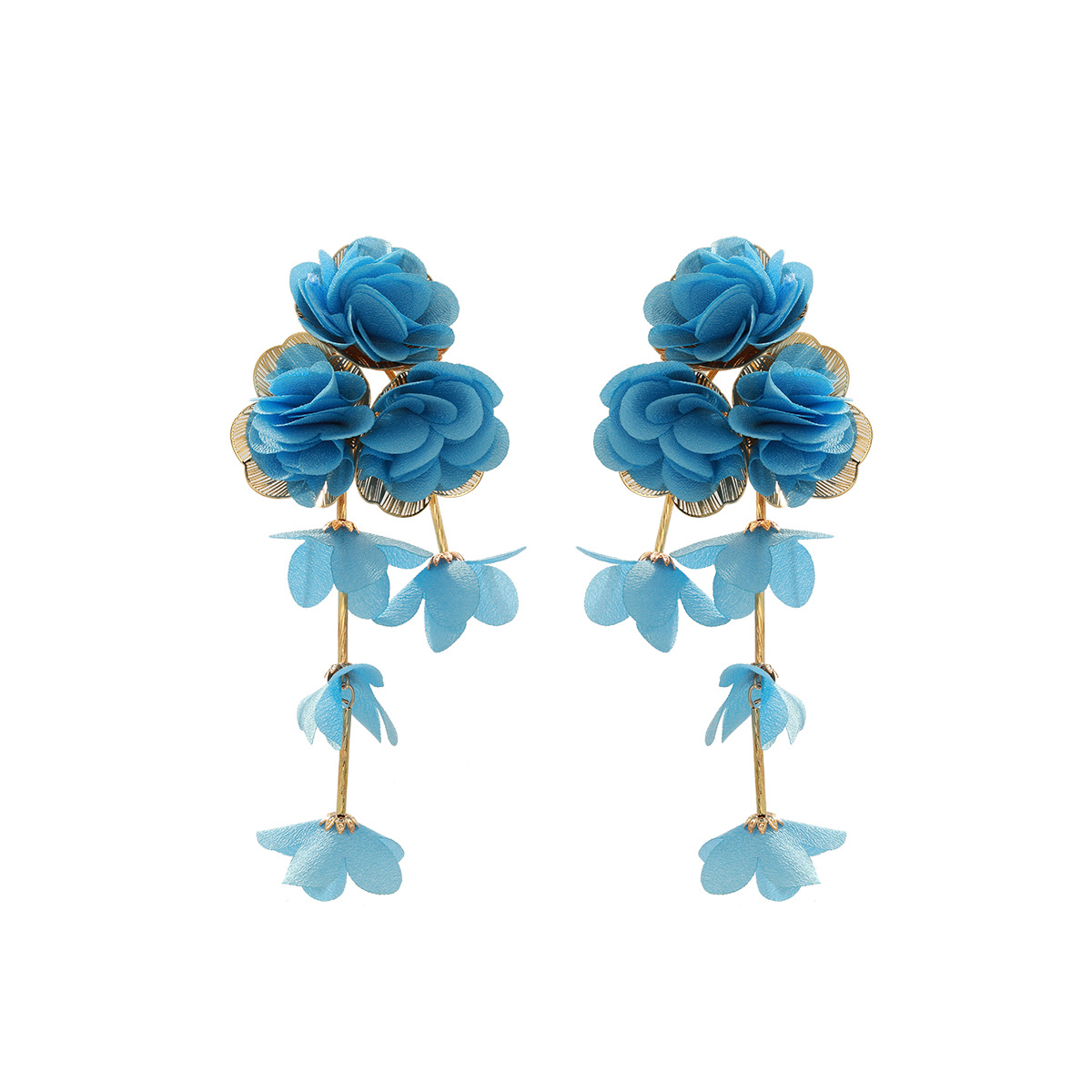 Chiffon flower multi-layer earrings summer beach vacation style drop earrings exaggerated ear accessories niche