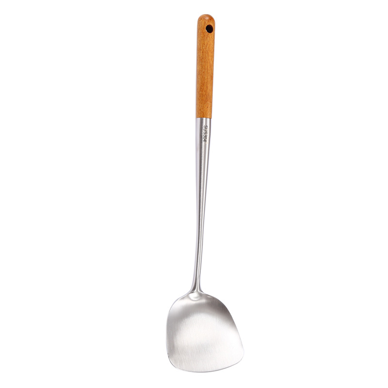 Extended 304 stainless steel spatula wok spatula kitchen supplies household high temperature resistant wok spoon kitchenware set large size