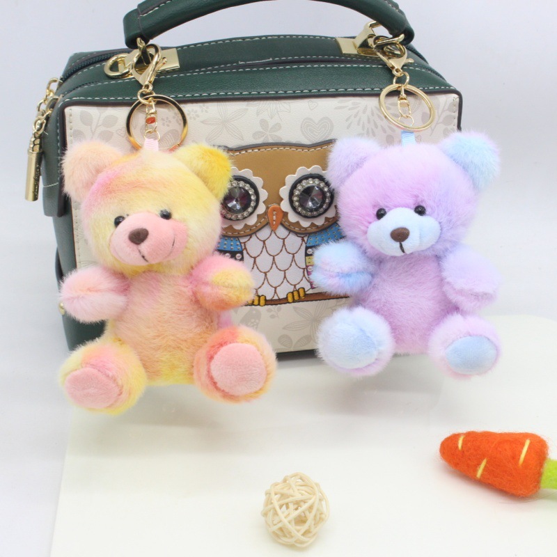 Cute Rainbow Bear Keychain Charm Plush Toy Sitting Bear Plush Advertising Promotional Gift Doll Toy