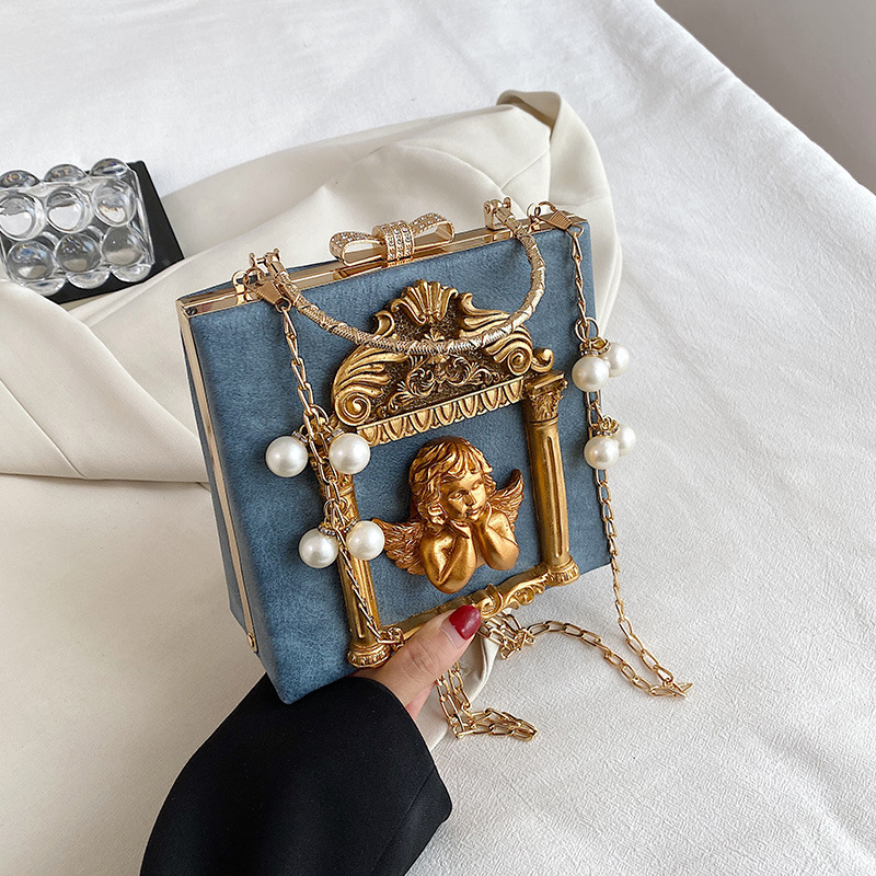 New Women's Bag Baroque Relief Angel Flower Handheld Chain Bag Niche Shoulder Crossbody Bag