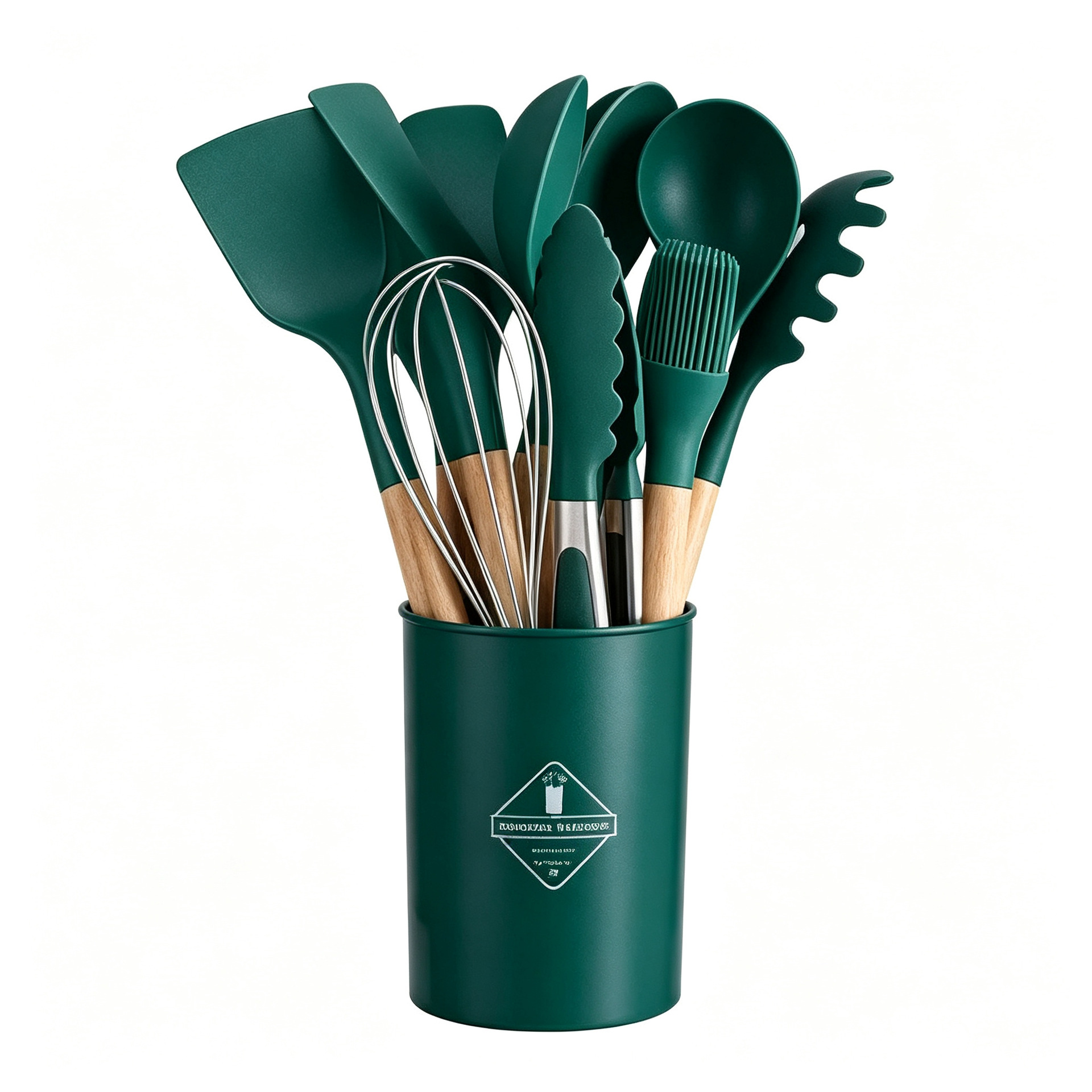 Wooden Handle Silicone Kitchen Utensils 12-Piece Set Non-Stick Pan Spatula Skimmer Ladle Cooking Tool Set