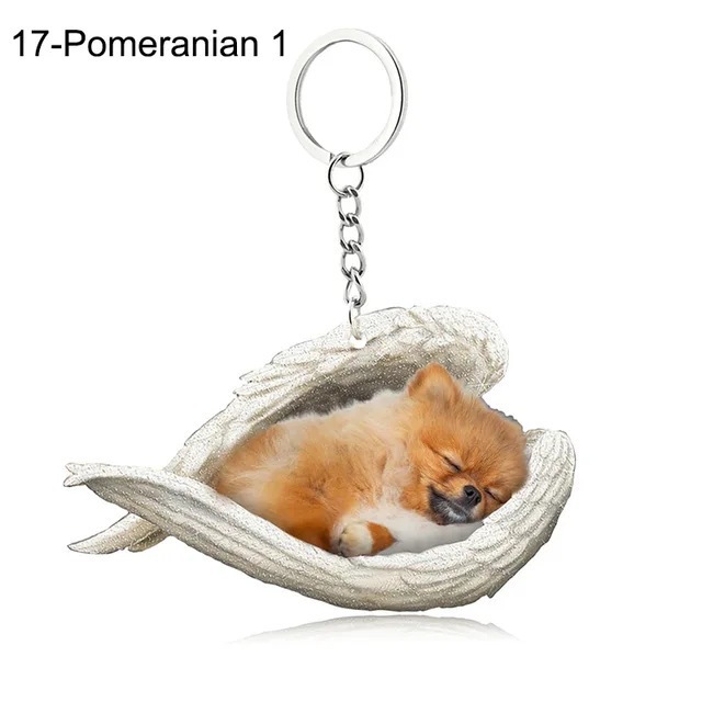 Simple Style Dog Cat Sleep Angel Pendant Backpack Keychain Car Keychain Animal Pet Decoration