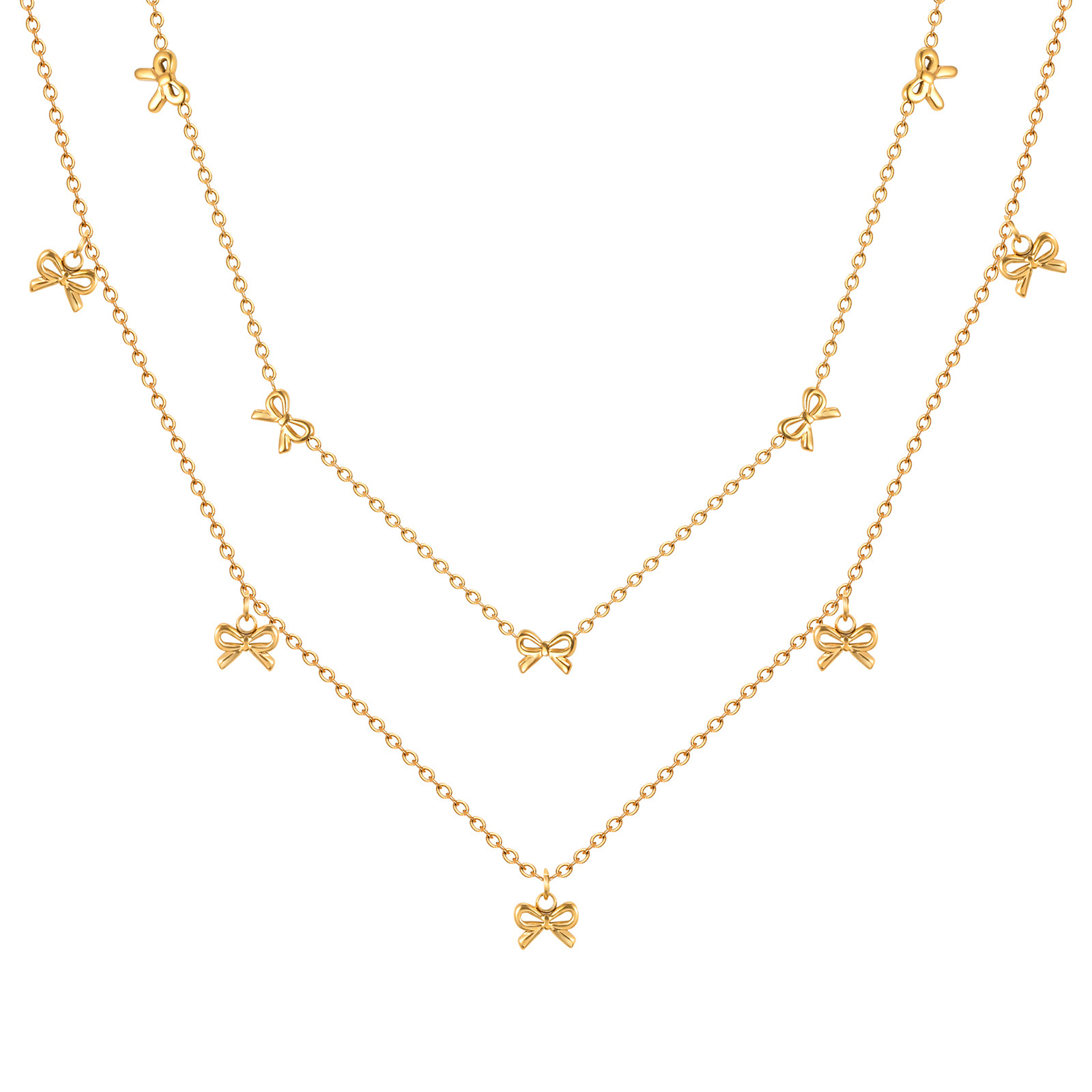 Huanmu Accessories Necklace Stainless Steel Flat Cross Chain Bow Summer Collarbone Chain Gold