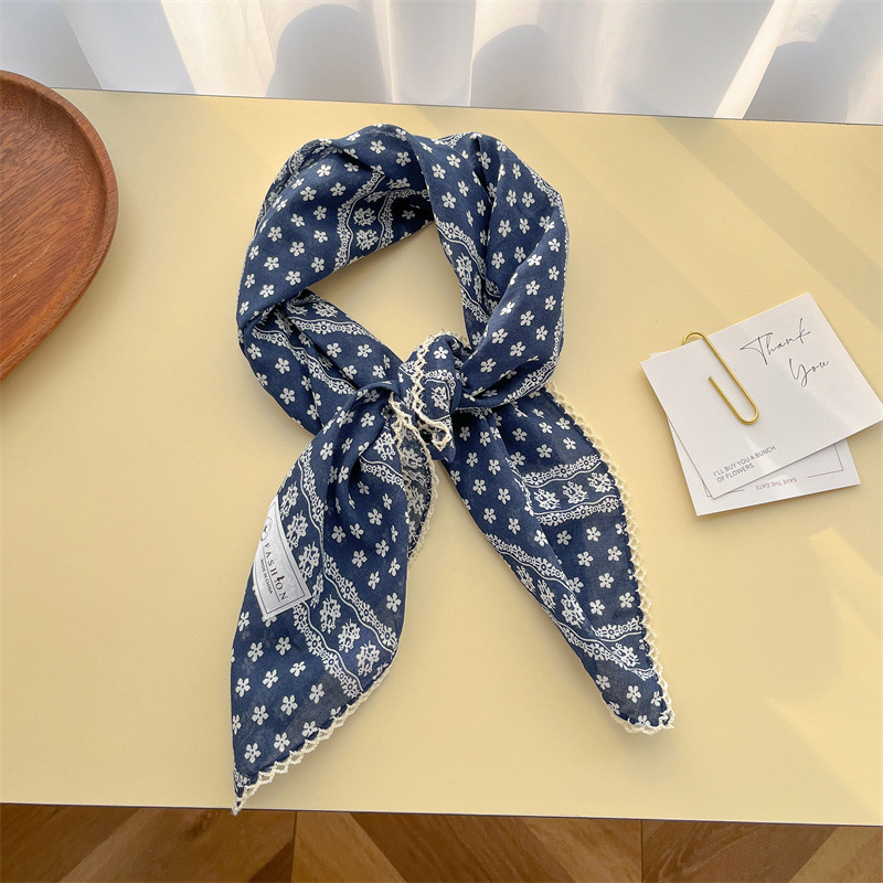 New pure cotton yarn scarf, black rice small square scarf, scarf hairband, spring and summer neck-protecting scarf for women, headscarf floral