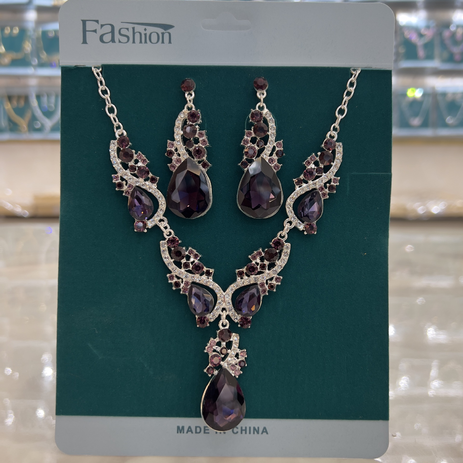 Alloy Rhinestone Set Necklace Earrings Two-Piece Wedding Jewelry Set for Women