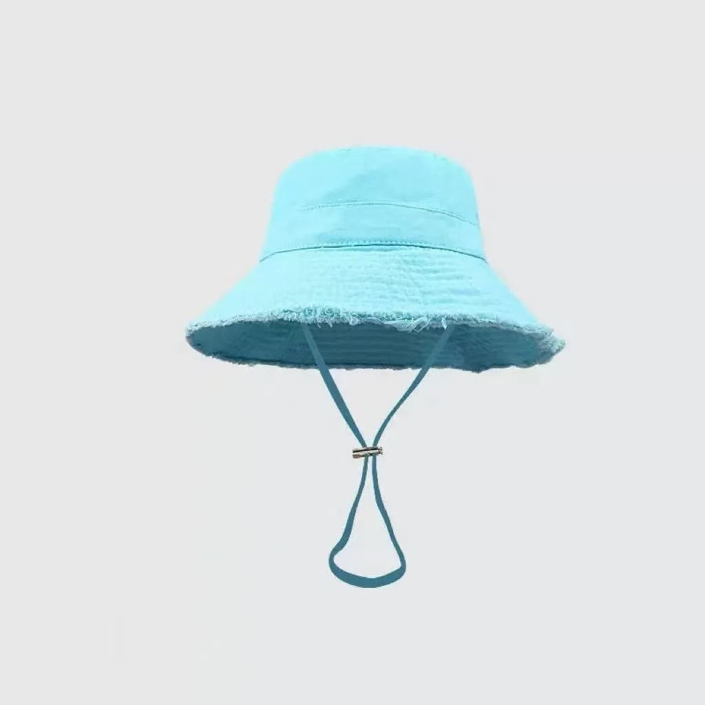 Summer Cotton Washed Raw Edge Fisherman Hat for Men and Women, Outdoor Vacation Sun Hat, Drawstring Sun Hat, Basin Hat