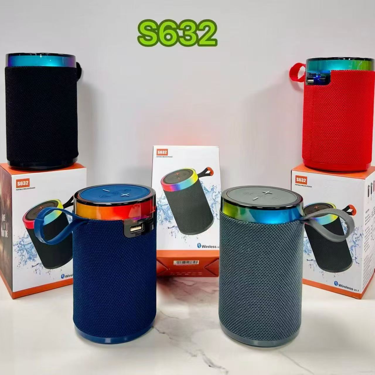 S632 Colorful Light Bluetooth Audio Outdoor Portable Bass Home Desktop Small Mini Fabric Speaker