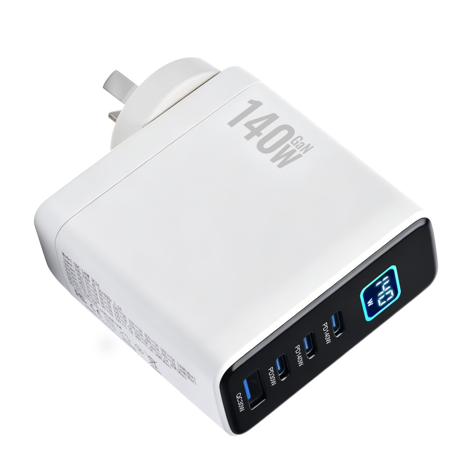 TFT Digital Display Touch Screen 140W GaN Fast Charging PD3.1 Fast Charge Multi-Port Replaceable Plug Power Supply Phone Charger