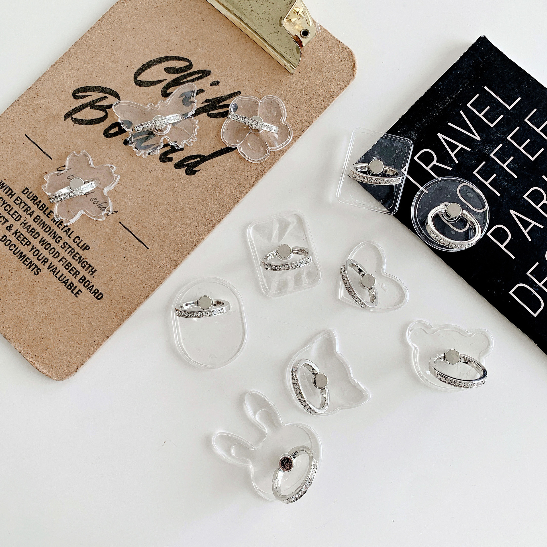 White steel diamond ring holder transparent acrylic ring phone tablet portable