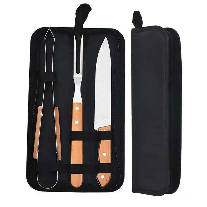 Wooden Handle BBQ Tools Outdoor Camping Home BBQ Set Fork Spatula Tongs BBQ Meat Set Combination Tool
