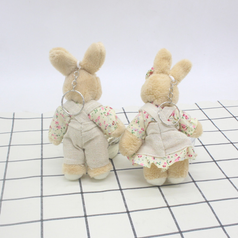 Plush Toy Couple Linen Rabbit Plush Flower Cloth Jointed Rabbit Bag Charm DIY Decoration Doll Rabbit