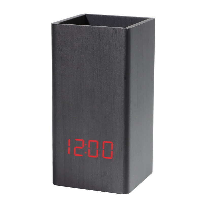 Simple home office pen holder wooden clock, wooden home pen holder alarm clock, factory direct sale