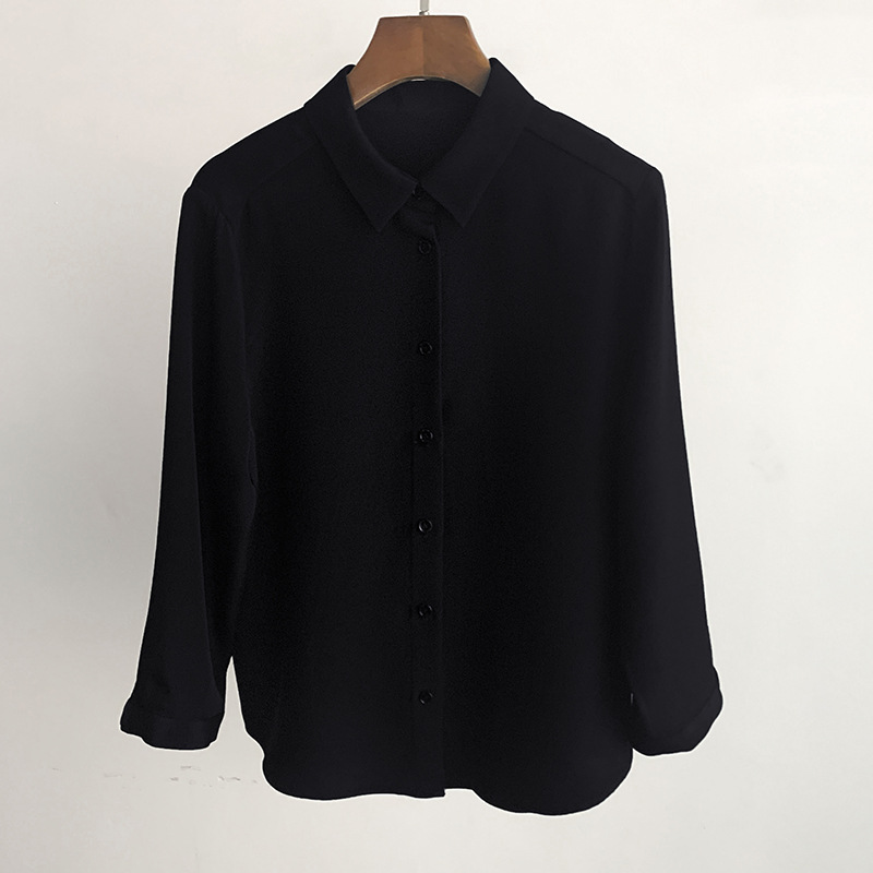 Heavyweight silk three-quarter sleeve shirt, simple high-quality commuting OL short blouse for women