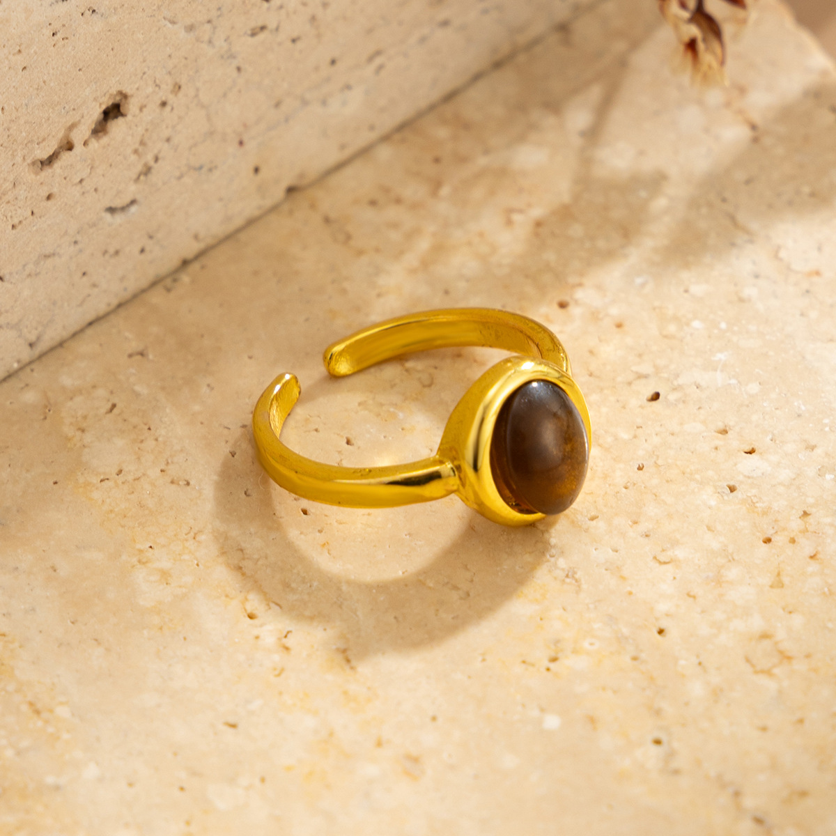 Geometric gem open toe ring metal smooth tiger stone ring toe ring