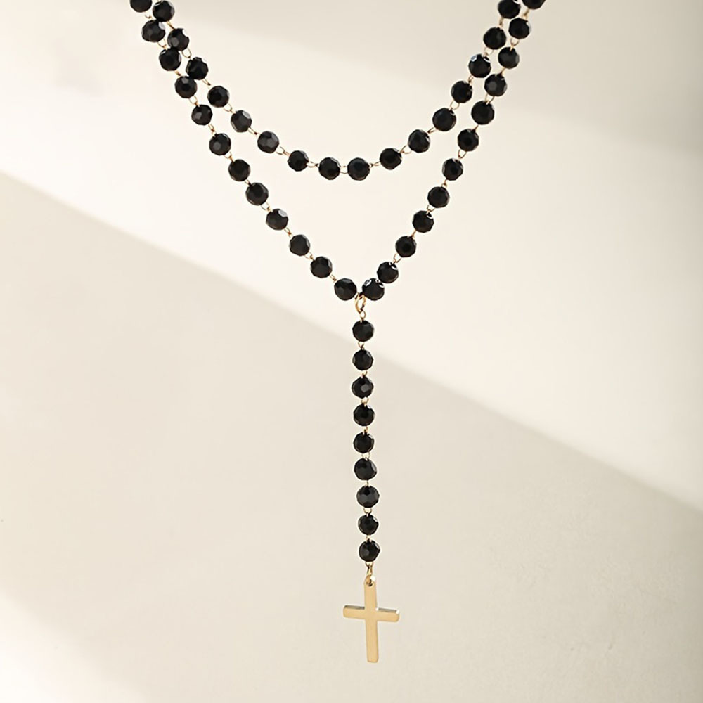 Crystal Bead Collar Necklace Party Minimalist Multi-Layer Cross Pendant Necklace