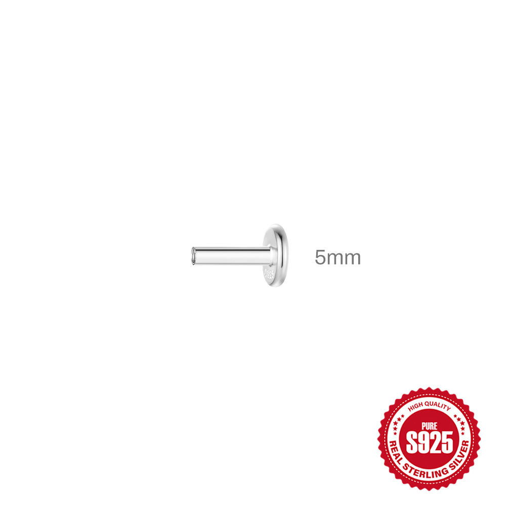 S925 sterling silver flat head threaded rod accessories multi-size threaded piercing rod earring accessories