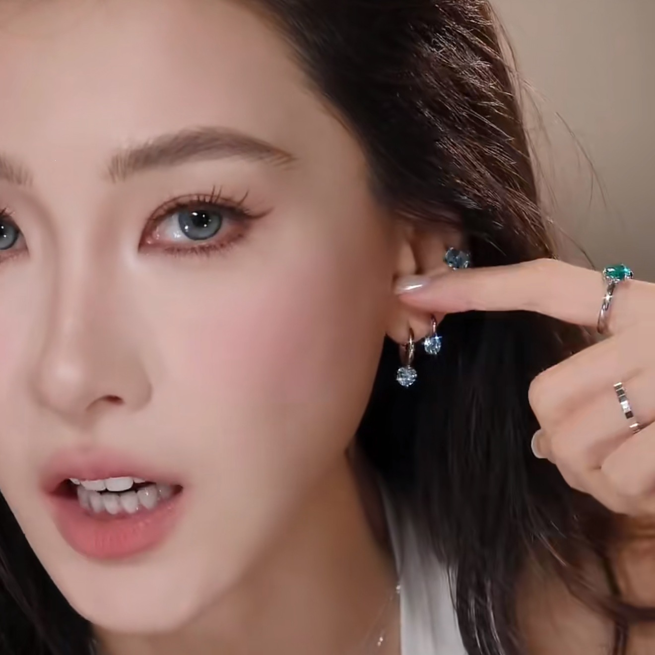 Commute floating灵动 sea blue diamond earrings sparkling zircon ear cuff simple earrings women copper