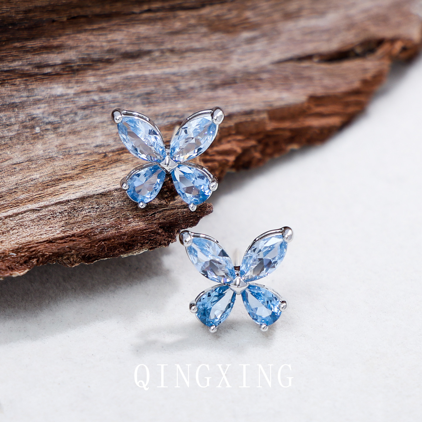 S925 Pure Silver Needle Red Corundum Spinel Butterfly Ear Studs Super Fairy Lake Green Pendant Collarbone Chain Women's Accessory