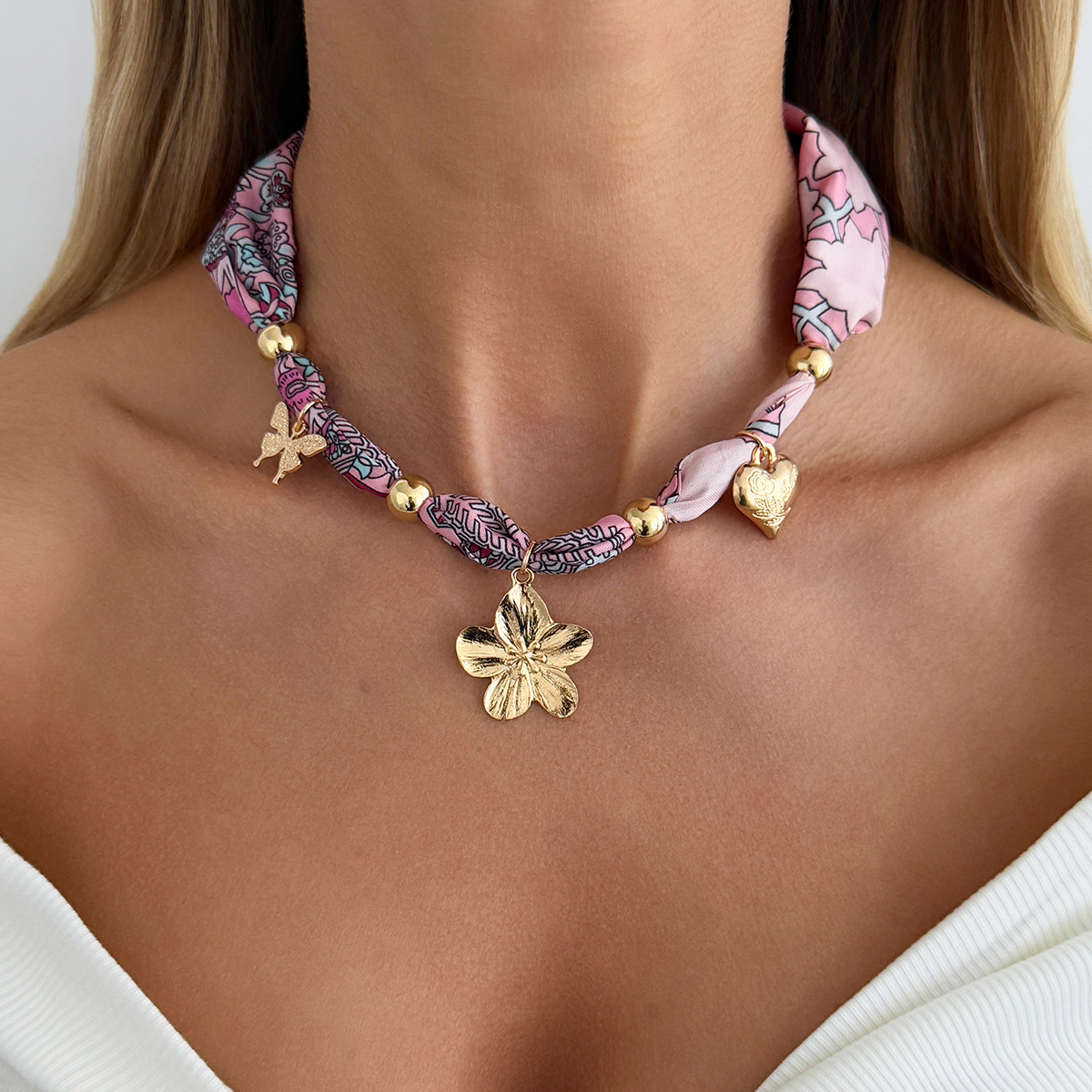 Accessories Colorful Printed Scarf Choker Necklace Ocean Series Starfish Butterfly Pendant Necklace