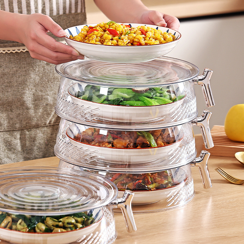 Multi-Layer Food Cover Kitchen Dust-Proof Fly-Proof Leftover Food Cover Hollow Breathable Transparent Stackable Table