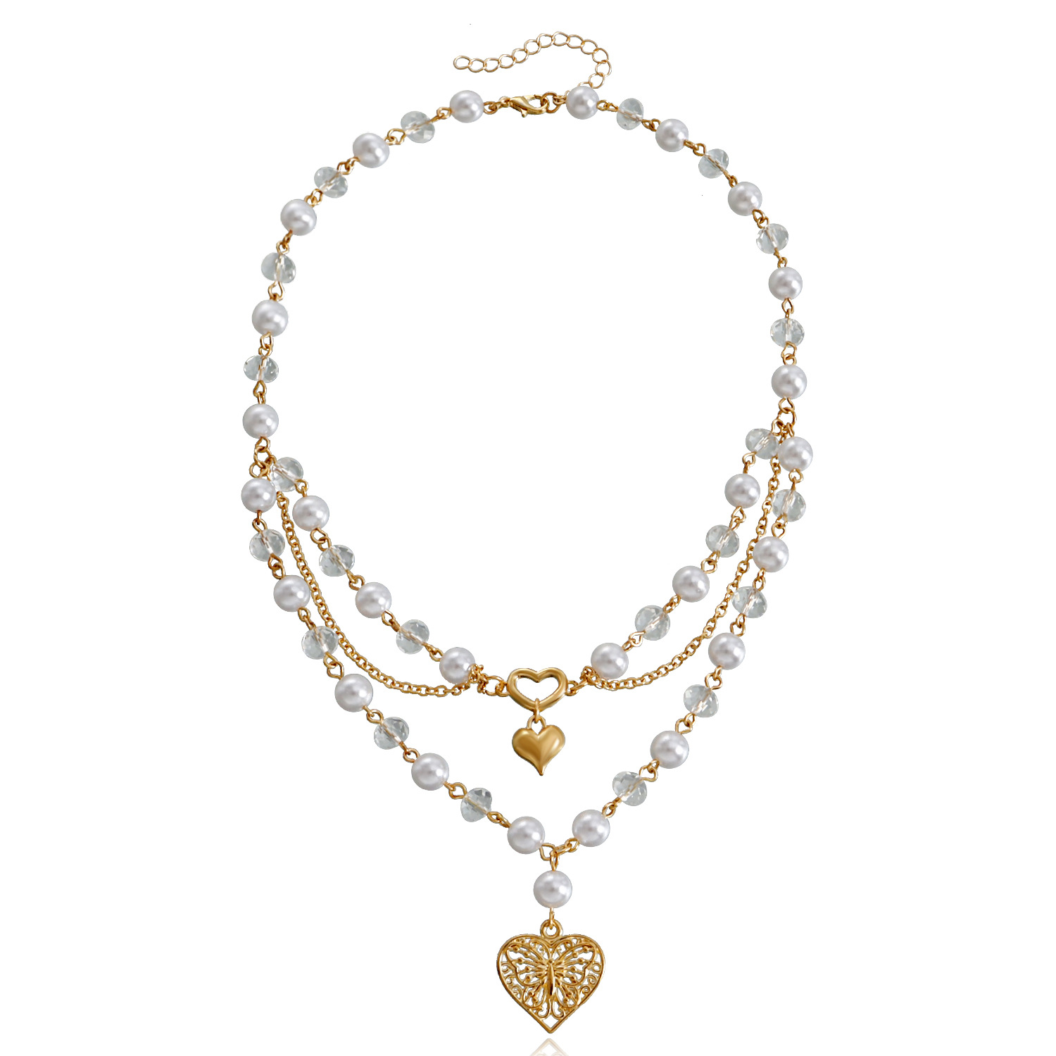 Accessories Double Layer High Gloss Pearl Tassel Cross Star Cross Necklace for Women