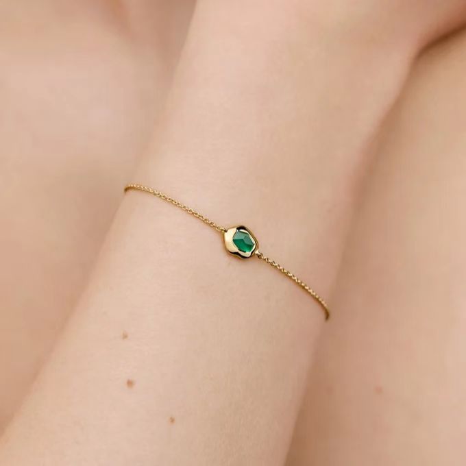 Monica S925 Silver Gold-Plated Flowing Light Exquisite Natural Green Agate Aquamarine Niche Summer Bracelet